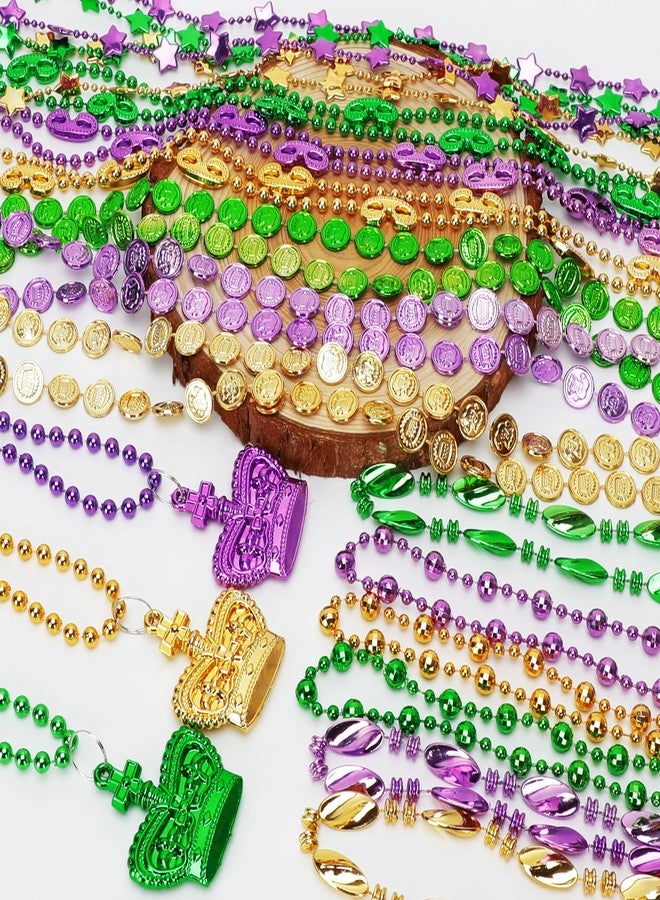 EOBOH 100PCS Mardi Gras Accessories, 11 Kinds Mardi Gras Beads Coins Mask Shape Necklace, Metallic Green Purple Gold Beads Parade Throw Costumes, Festival Carnivals Celebration Events Party Throws Supplies - Image 4